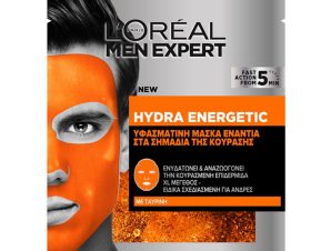 L’oreal Paris Men Expert Hydra Energetic Tissue Mask Ενυδατική & Αναζωογονητική Ανδρική Υφασμάτινη Μάσκα Προσώπου με Ταυρίνη 1x30g