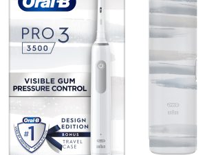 Oral-B PRO 3 3500 Επαναφορτιζόμενη Λευκή Ηλεκτρική Οδοντόβουρτσα με Ορατό Αισθητήρα Πίεσης 360° Λευκή 1 Τεμάχιο & Δώρο Θήκη Ταξιδίου 1 Τεμάχιο