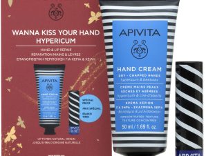Apivita Promo Wanna Kiss Your Hand Hypericum Hand Cream Κρέμα Χεριών για Ξηρό, Σκασμένο Δέρμα με Βάλσαμο & Μελισσοκέρι 50ml & Lip Care Spf20 Cocoa Butter 4.4g