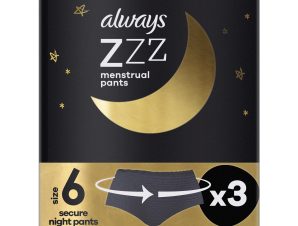Always ZZZ Menstrual 360° Overnight Disposable Period Underwear Pants Γυναικεία Μαύρα Εσώρουχα Περιόδου Νυχτός μιας Χρήσης 3 Τεμάχια – Size 6