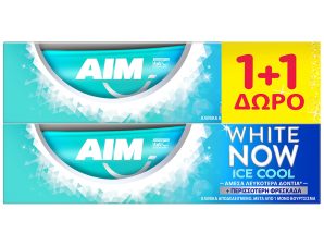 Aim Πακέτο Προσφοράς White Now Ice Cool Mint Οδοντόκρεμα για Άμεσα Λευκότερα Δόντια, με Δροσερή Γεύση Μέντα 1+1 Δώρο 2 x 75ml